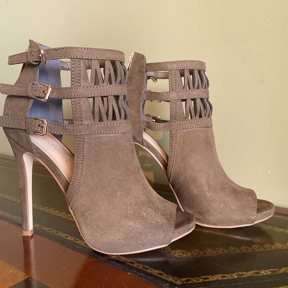 Olive Green Peep Toe Ankle Boots